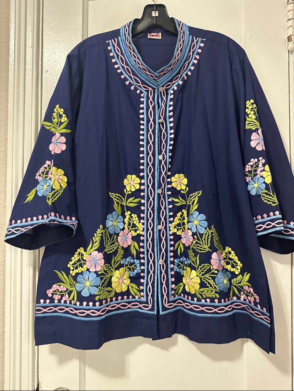 Embroidered Navy Floral Tunic Top